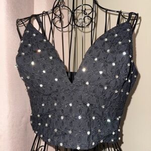 Elegant Black Beaded Crop Top